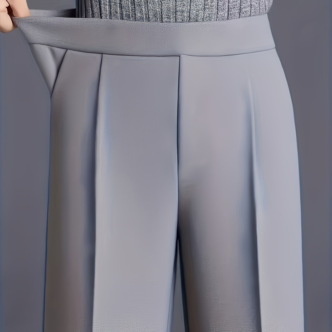 Women's Elegant High-Waisted Slant Pocket Solid Color Straight-Leg Pants