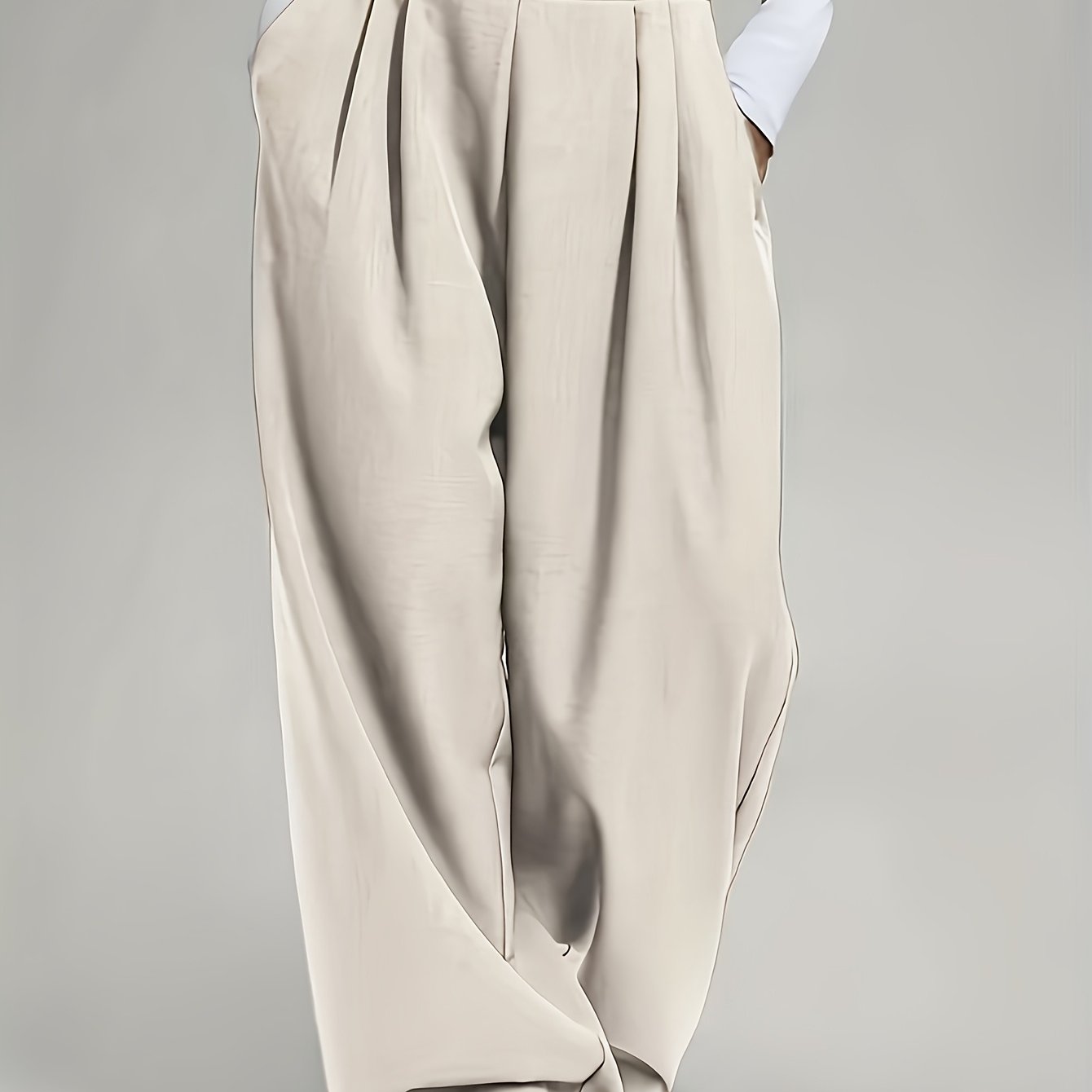 Elegant High-Waist Wide-Leg Pants | Solid Color, Long Length, Elastic Waist, Pocket Details, Suitable for All Seasons and Weekend Casual