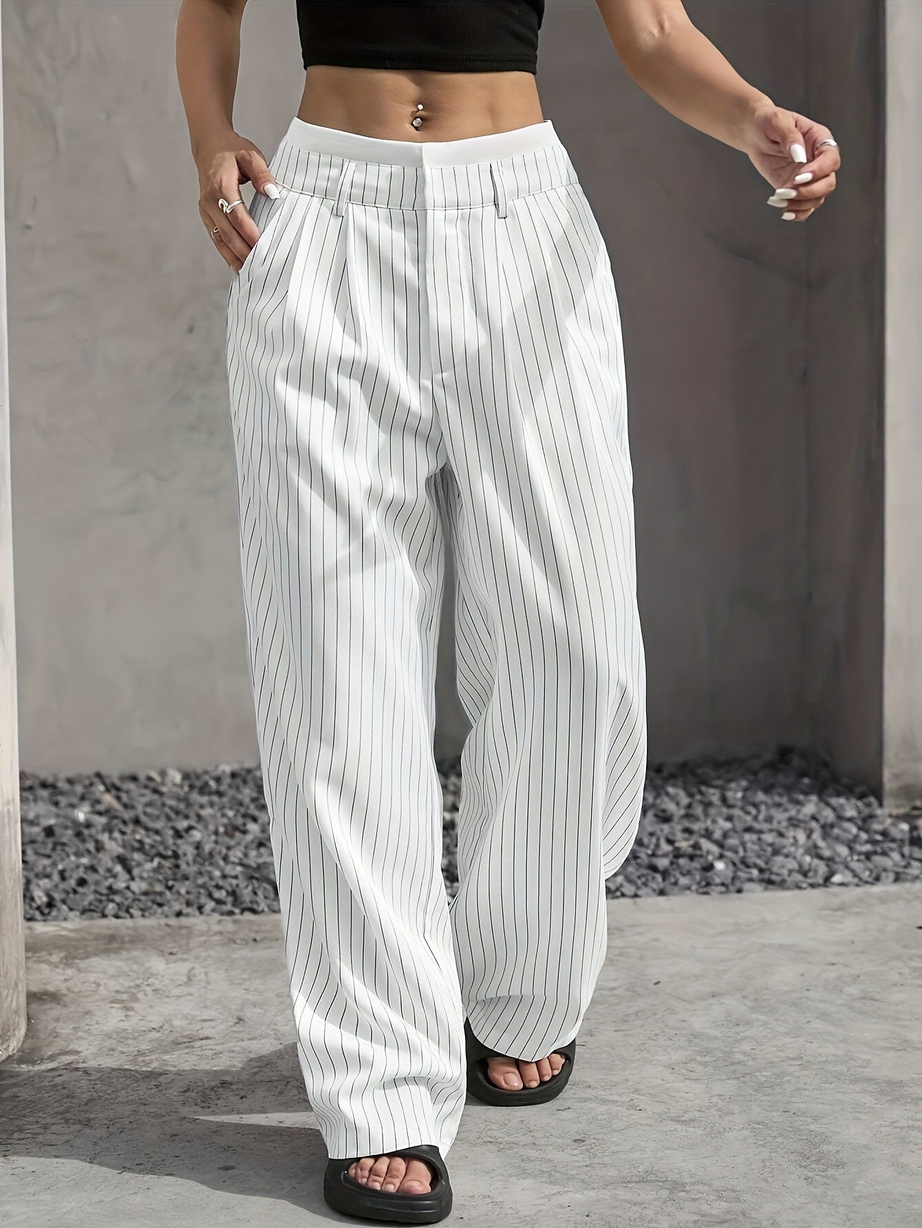 New Cross-Border Design of High-Waisted, Casual, Spliced Straight Pants with a Minimalist Drape Style Inspired by Japanese And Korean Fashion