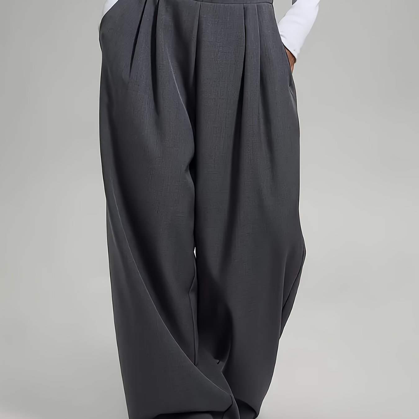 Elegant High-Waist Wide-Leg Pants | Solid Color, Long Length, Elastic Waist, Pocket Details, Suitable for All Seasons and Weekend Casual