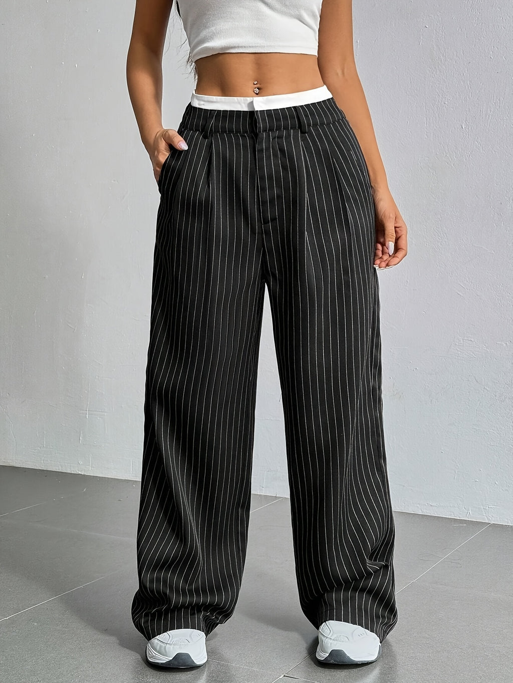 New Cross-Border Design of High-Waisted, Casual, Spliced Straight Pants with a Minimalist Drape Style Inspired by Japanese And Korean Fashion
