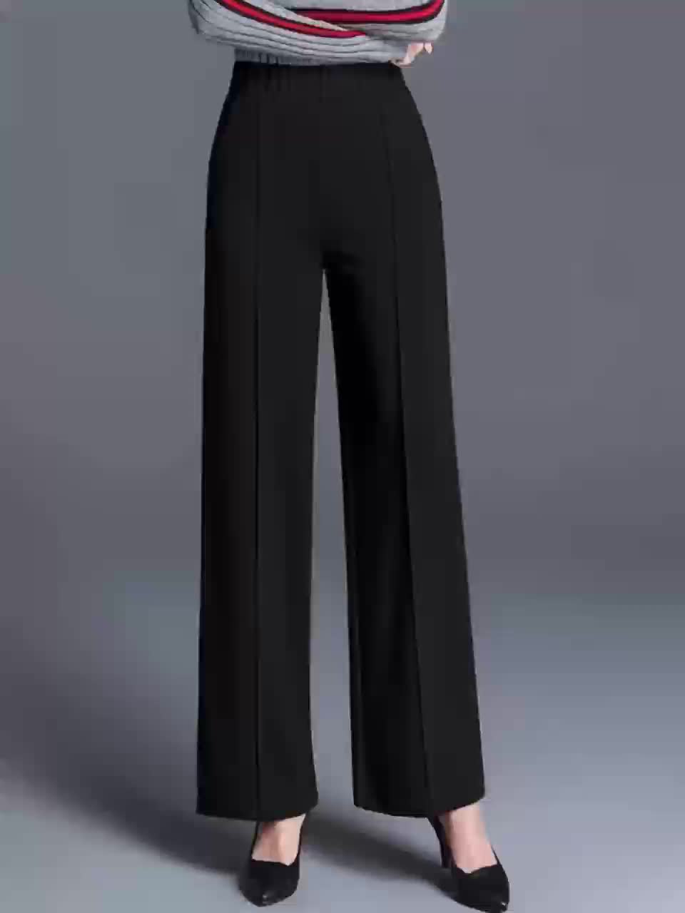 Women's Elegant High-Waisted Slant Pocket Solid Color Straight-Leg Pants