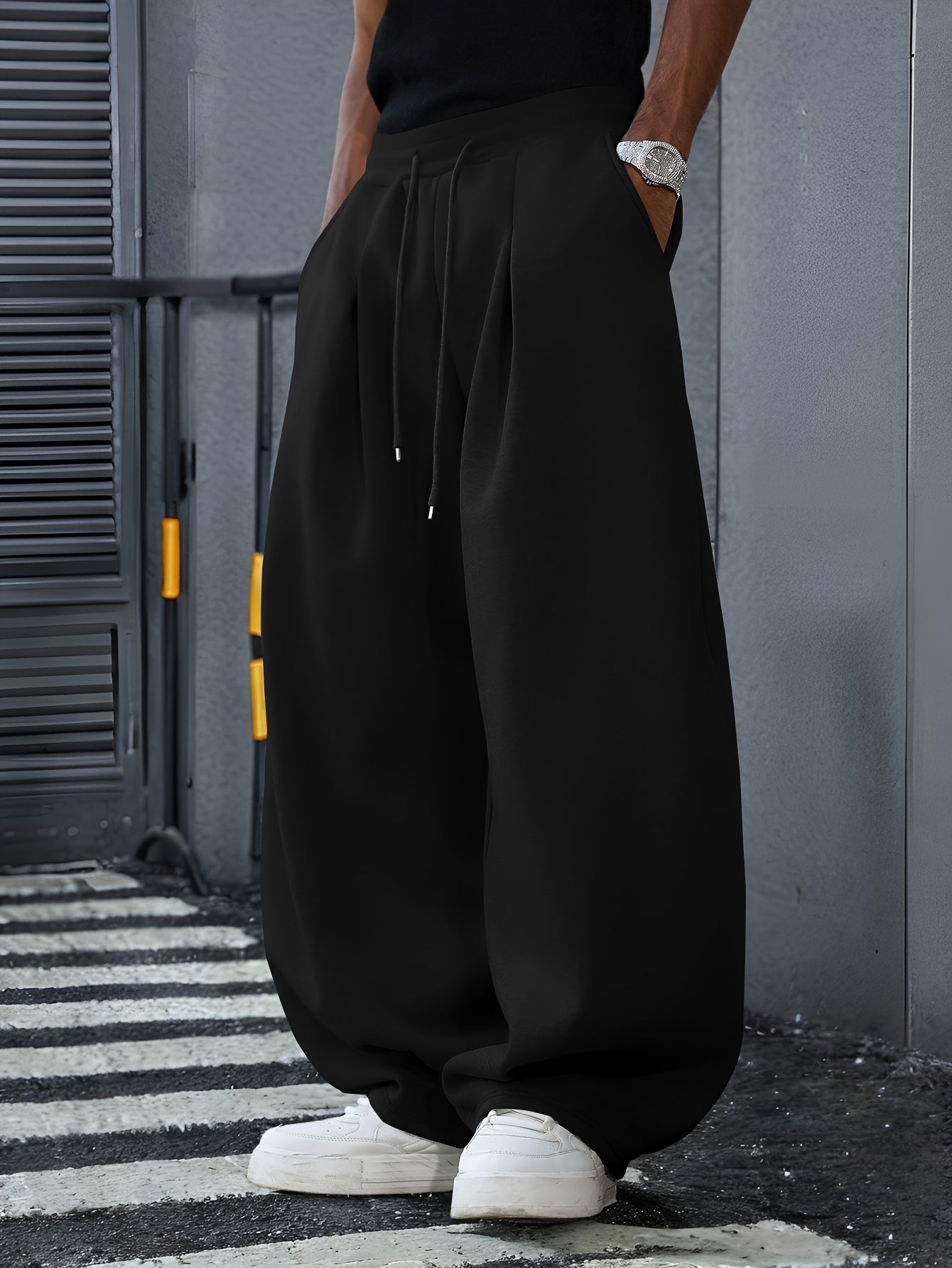 Casual Loose-Fit Grey Pants | Solid Color, Suitable for Daily Wear and Street Style, Regular Length, Slight Stretch Fabric