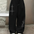 Mysterious Symbols Gothic Style Casual Sports Pants with Drawstring Elastic Waist, American Casual Trend, Women's Straight-Leg Pants