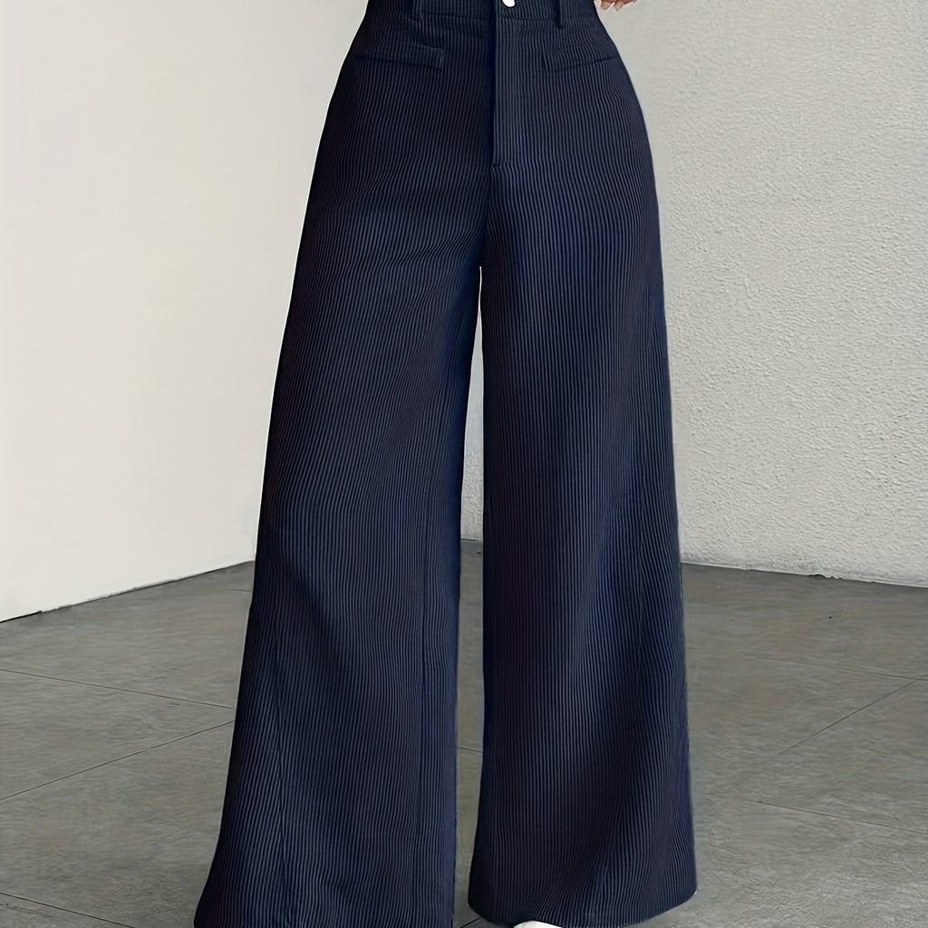 Women's High-Waisted Wide-Leg Pants - Corduroy Texture Casual Long Pants, All-Season Comfort, Machine Washable Beige Trousers