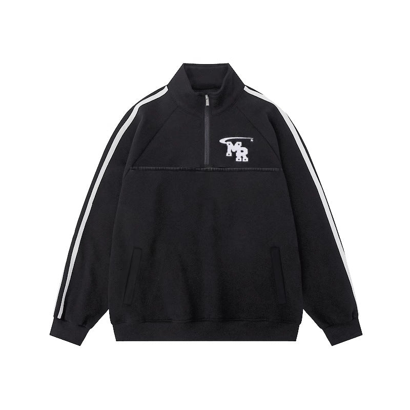 American Retro Casual Sports High Street Stand Collar Couple Sweater