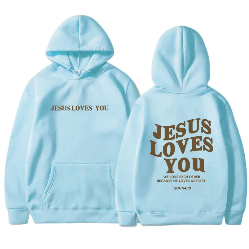 Jesus Loves You Oversized Graphic Hoodie Women Hip Hop Vintage Hooded Sweatshirts Pullover Tops For Women Trendy Aesthetic Top