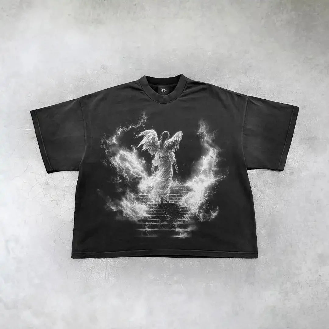 New Gothic  Streetwear Harajuku Retro Graphic Top Y2K Punk Anime Print Oversized T-Shirt Men Fashion Cotton Casual Short Sleeve