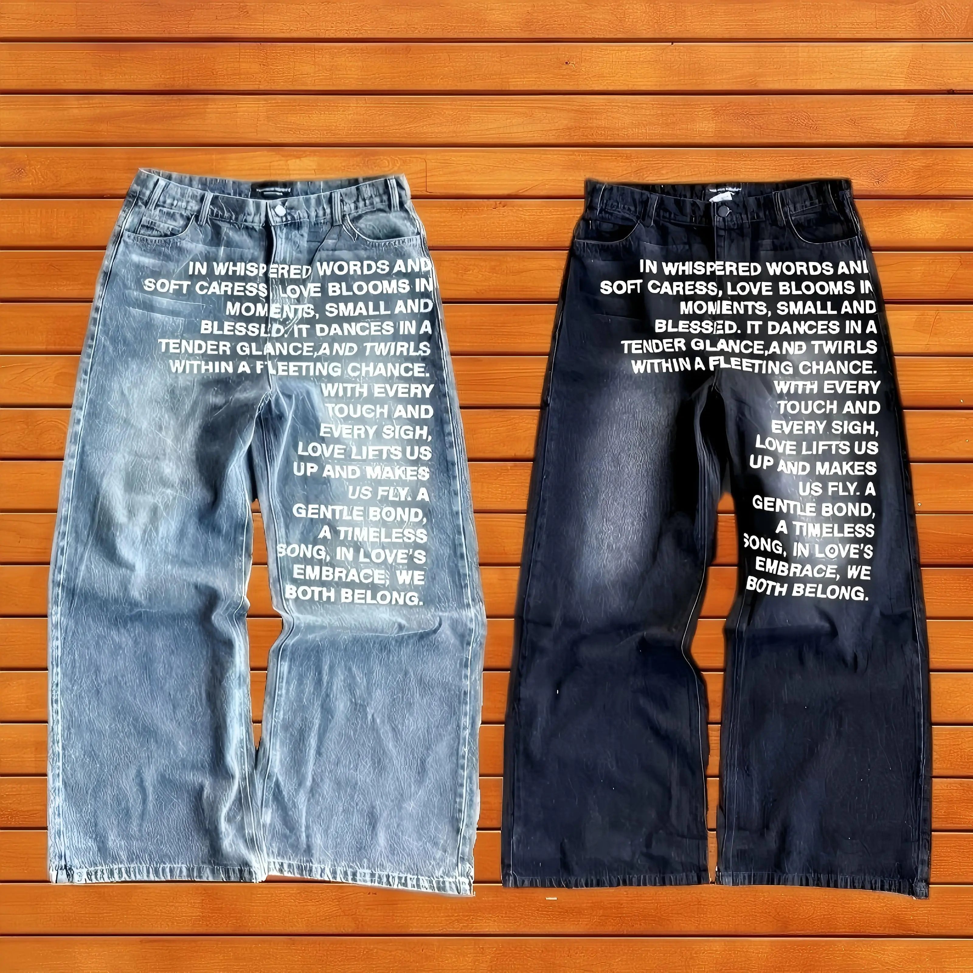 blue jeans vintage Fashion Y2K Wideleg pants Harajuku Hip Hop Streetwear Letter Printing Jeans Gothic black baggy casual pants