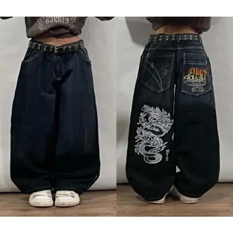 Harajuku Y2K crown graphic pocket embroidery high quality oversized jeans for women high street slim sexy casual straight pants