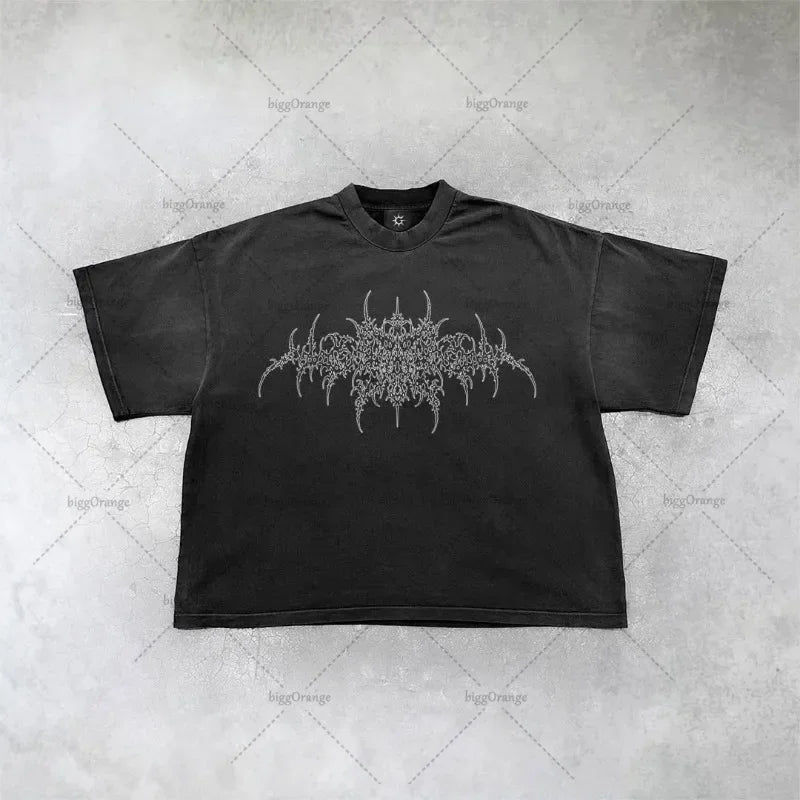 New Gothic  Streetwear Harajuku Retro Graphic Top Y2K Punk Anime Print Oversized T-Shirt Men Fashion Cotton Casual Short Sleeve