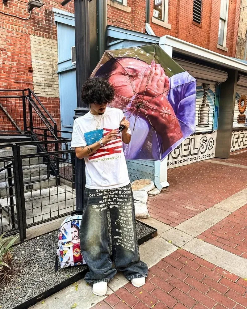 blue jeans vintage Fashion Y2K Wideleg pants Harajuku Hip Hop Streetwear Letter Printing Jeans Gothic black baggy casual pants