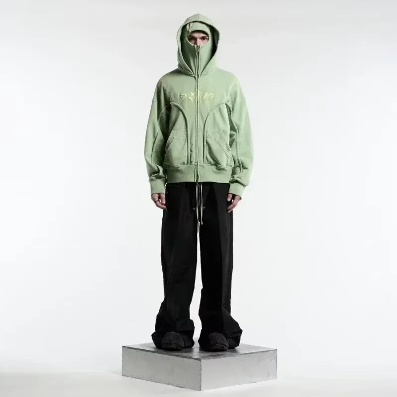 Y2K Zip up Hoodie Gothic Hip Hop Harajuku Double Hat high quality Oversized Streetwear Men Women Fashion vintage sweatshirt top