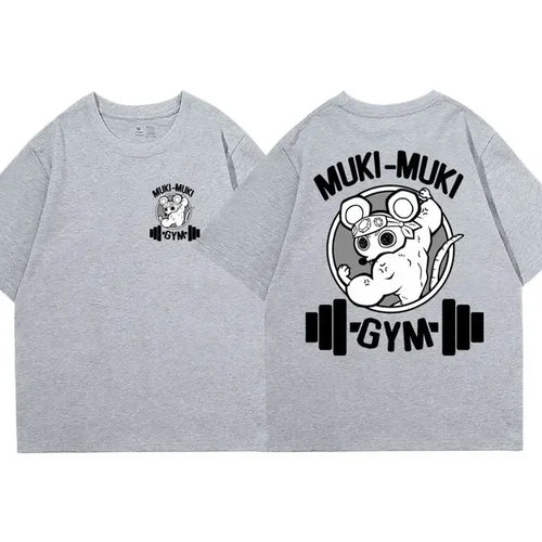 Anime Demon Slayer Uzui Tengen Print T-shirts Unisex Funny Ninja Mice Muki Muki Gym T Shirt Muscular Mouse Oversized T-shirt