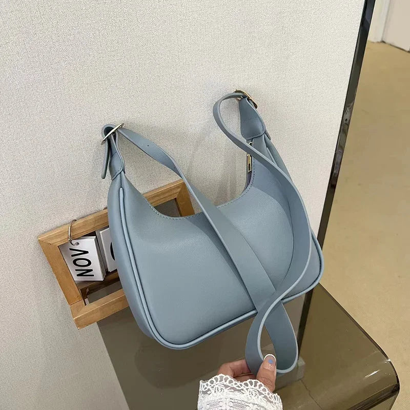 Vintage Underarm Shoulder Bags for Women Simple Style Female Bag Purse Solid Color PU Leather Armpit Handbag Crossbody