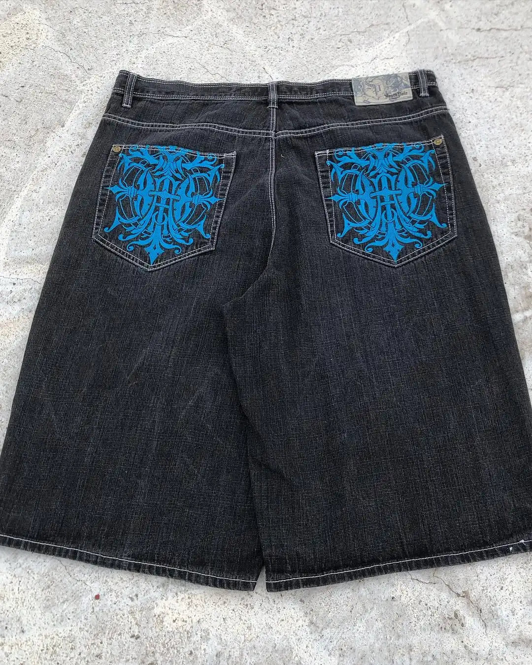 Street Hip-hop Personalized Pattern Fashionable Versatile Jeans Men American Harajuku Retro Casual Loose Straight Shorts Women