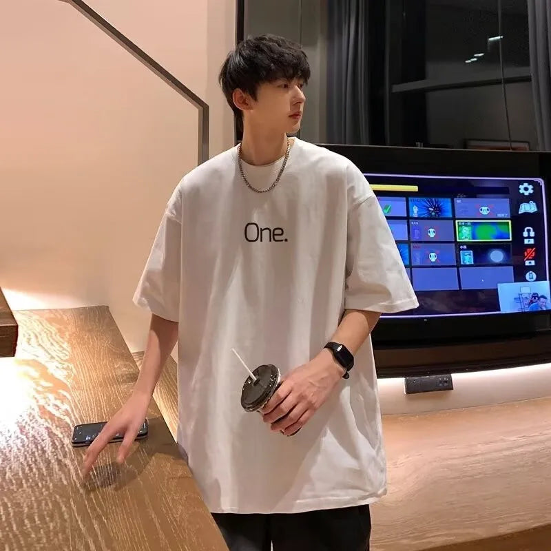 【M-8XL】Men's Oversized Tee Casual Loose Letters with meaning one Printed T-shirt Suitable Men Women