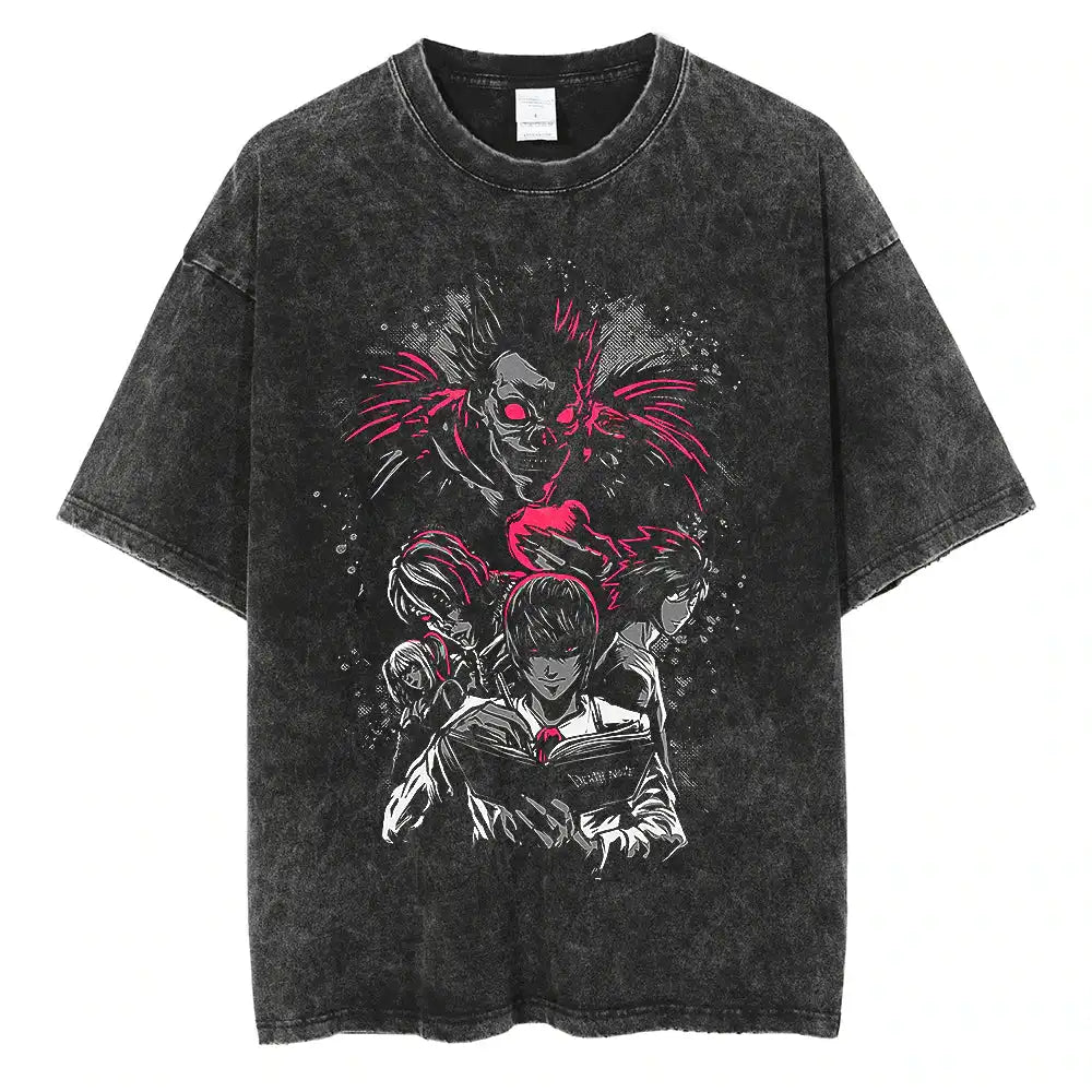Harajuku Vintage Washed T Shirts Death Note Anime Graphic Printing T Shirt Oversize Cotton Fashion Streetwear Unisex Top Tee