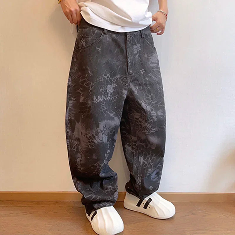 New Men Chic Snake Print Streetwear Jeans Male Designer Brand Casual Denim Pants Popular American Graphic Hip Pop Denim Trousers