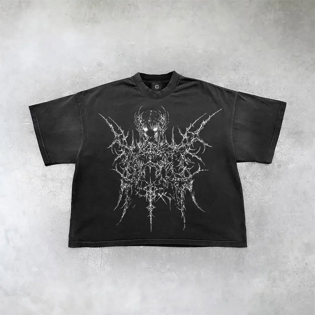 New Gothic  Streetwear Harajuku Retro Graphic Top Y2K Punk Anime Print Oversized T-Shirt Men Fashion Cotton Casual Short Sleeve