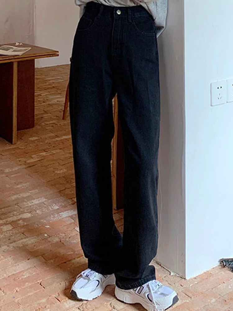 Woman High Waist Wide Leg Jeans Girls Casual Denim Straight Leg Pants Female White Black Blue Light Blue Beige Loose Trousers