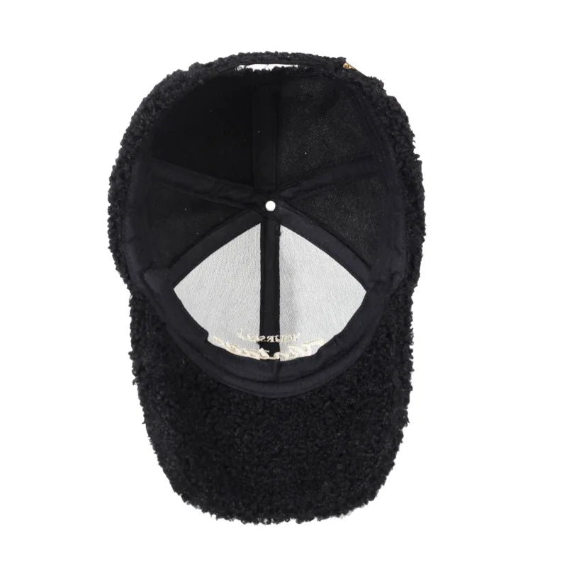 Warmth Embroidered Letter Lamb Fur Baseball Cap Women's Versatile Small Face Duckbill Cap Autumn Winter New Style Fashionable...