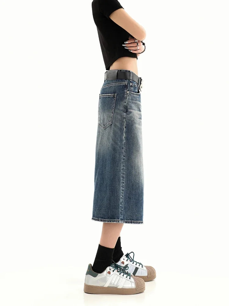 Retro Blue Knee Length Denim Shorts for Women Casual Bermuda Jeans Loose Wide Leg Pants Trendy Streetwear Summer Y2k 2025