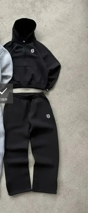 2025 European and American fashion embroidery design men clothing set Y2k street Harajuku Gothic loose couple casual tracksuit