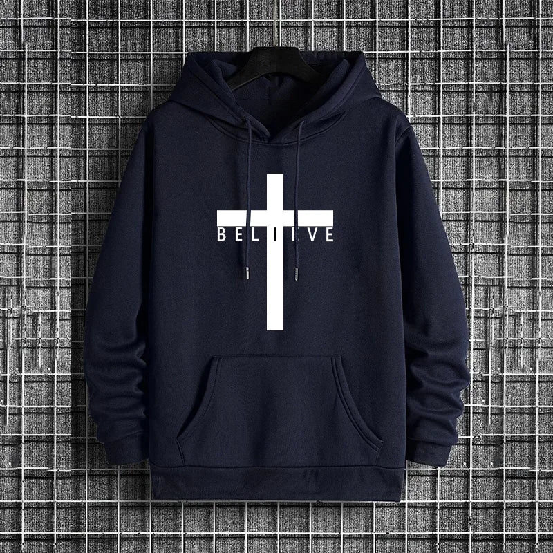 Jesus Cross Printed Men Hoodies Urban Casual Streetwear Fashion Hooded Sweatshirt Male Trendy 2025 Autumn Winter Hoody Outerwear
