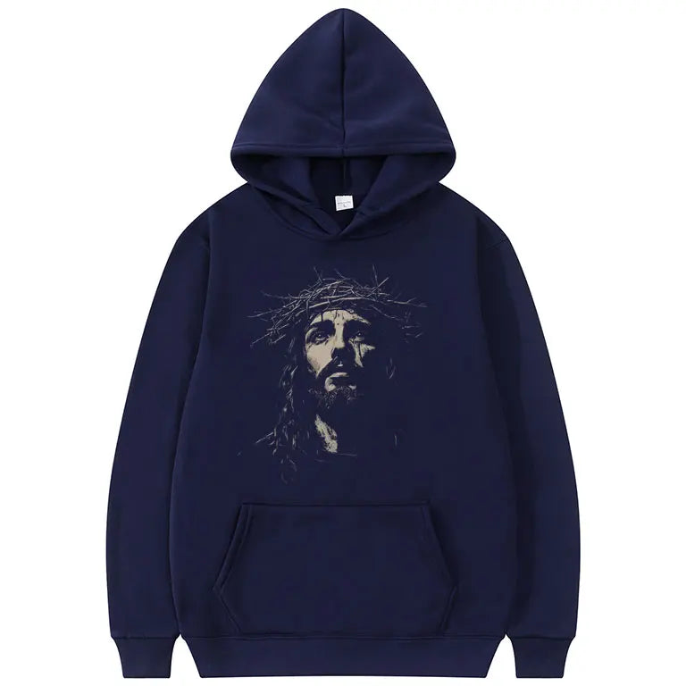 Jesus Vintage Face Graphic Hoodie Christian Religious Sweatshirt Men Women Gothic Rock Oversized Pullover Aesthetic Streetwear
