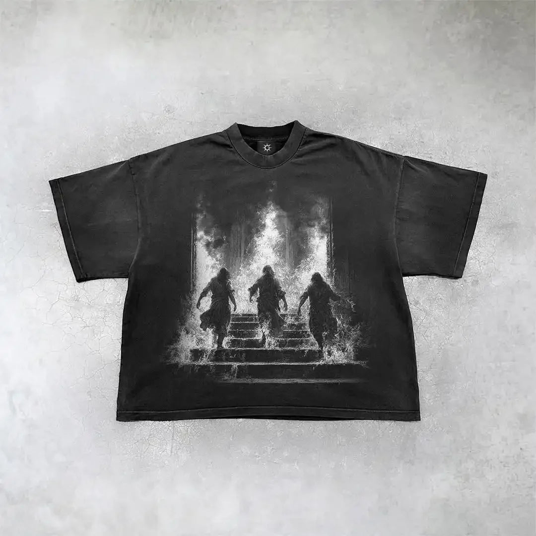 New Gothic  Streetwear Harajuku Retro Graphic Top Y2K Punk Anime Print Oversized T-Shirt Men Fashion Cotton Casual Short Sleeve