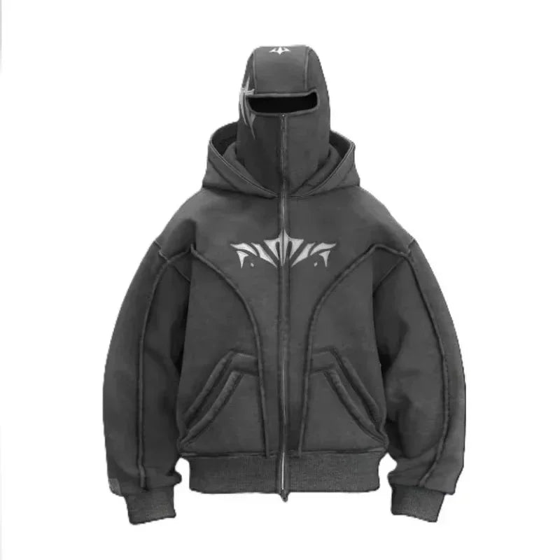 Y2K Zip up Hoodie Gothic Hip Hop Harajuku Double Hat high quality Oversized Streetwear Men Women Fashion vintage sweatshirt top