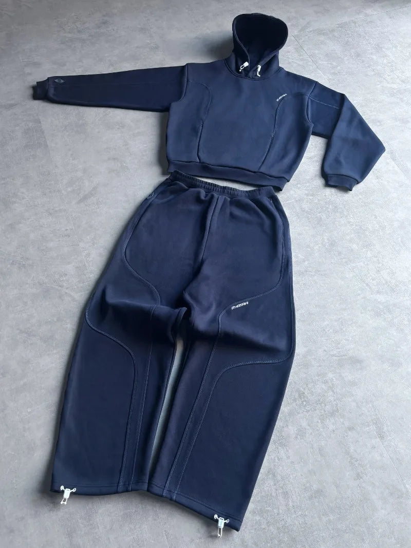 Striped Splicing Colorful Sports Suits Couples Retro Casual Loose Hoodies European and American Hip-hop Trendy Sweatpants Men