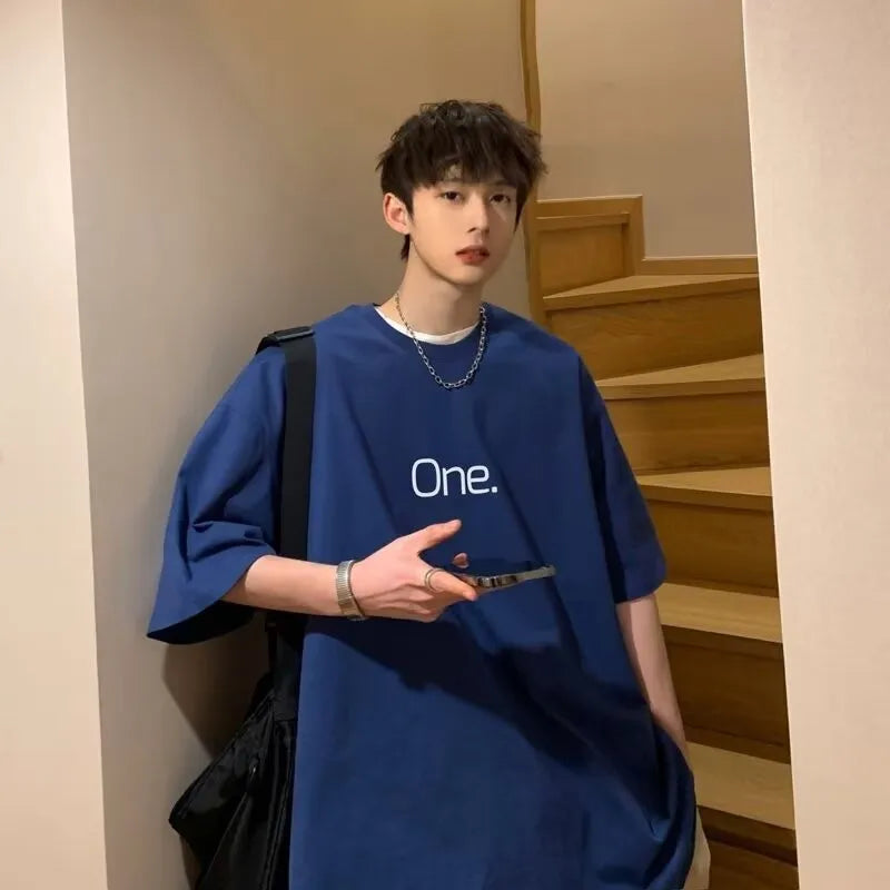【M-8XL】Men's Oversized Tee Casual Loose Letters with meaning one Printed T-shirt Suitable Men Women
