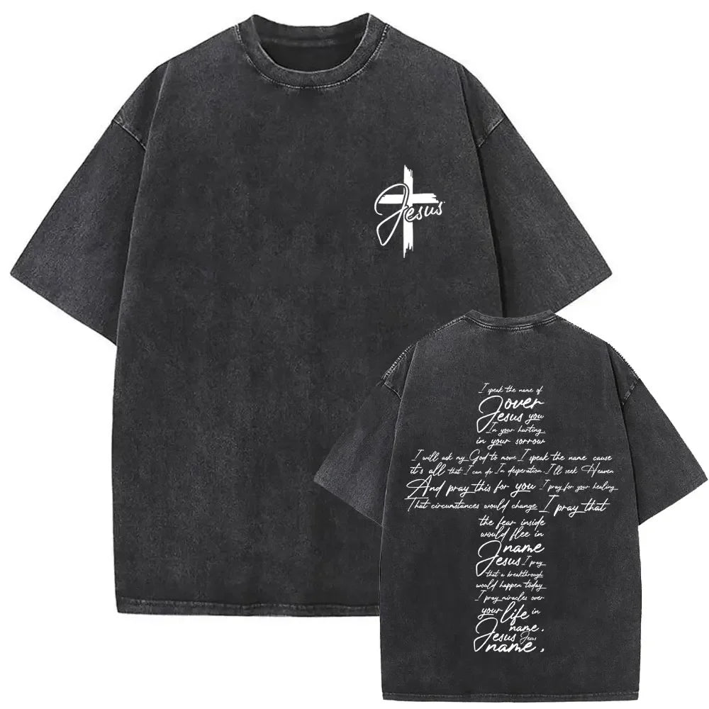 Christian Religious Jesus Forgive Them Father Vintage Washed T-shirt  Men Women Gothic Rock Oversized T Shirts Tops Streetwear