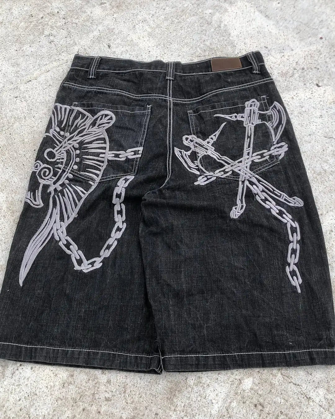 Street Hip-hop Personalized Pattern Fashionable Versatile Jeans Men American Harajuku Retro Casual Loose Straight Shorts Women