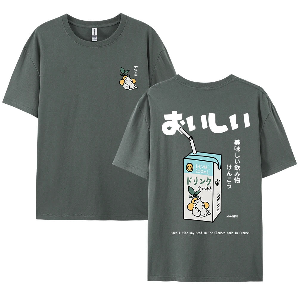 Cute Japanese Cat Print Oversized T-shirt men Women Short Sleeve Loose Casual Tee Shirt Streetwear Tops Cotton Harajuku Clothing