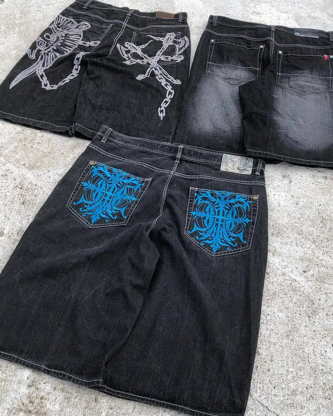 Street Hip-hop Personalized Pattern Fashionable Versatile Jeans Men American Harajuku Retro Casual Loose Straight Shorts Women