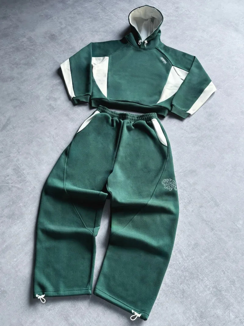 Striped Splicing Colorful Sports Suits Couples Retro Casual Loose Hoodies European and American Hip-hop Trendy Sweatpants Men