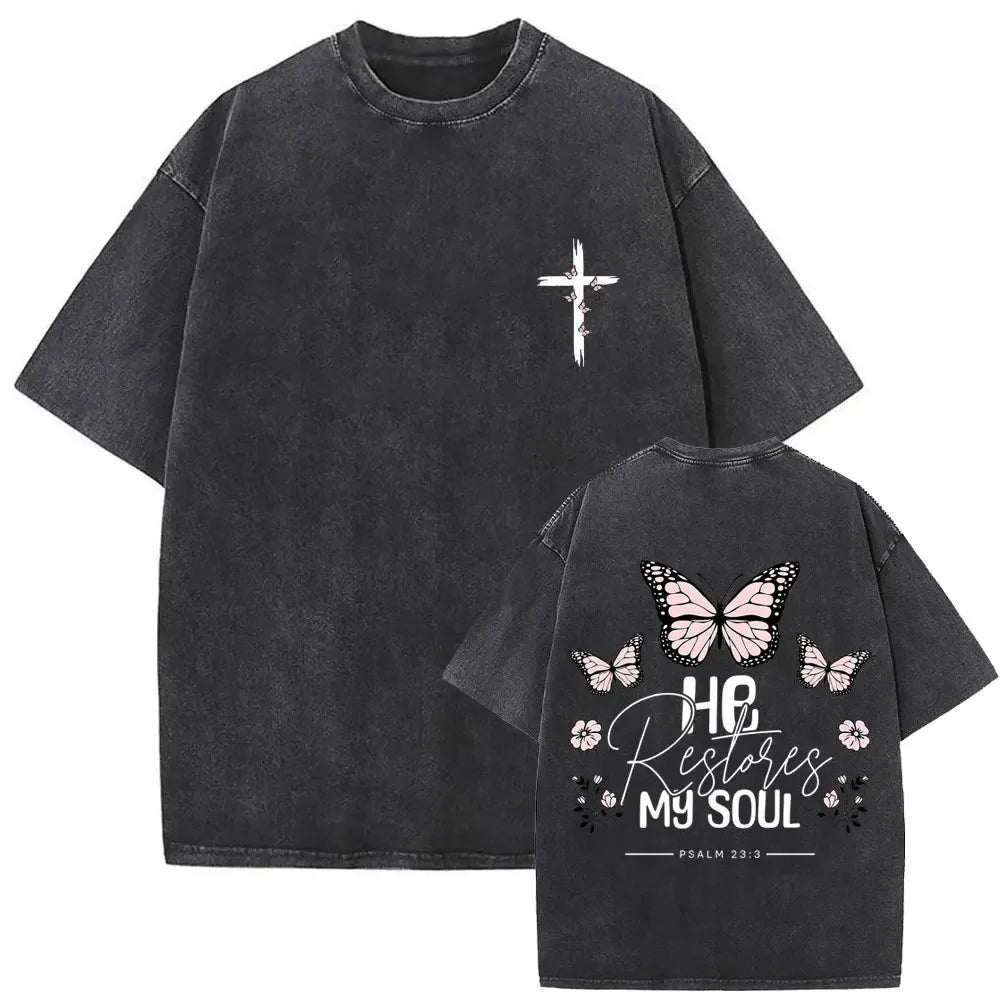 Christian Religious Jesus Forgive Them Father Vintage Washed T-shirt  Men Women Gothic Rock Oversized T Shirts Tops Streetwear