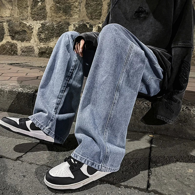 Korean Fashion Classic Jeans Men's Four Seasons Loose Straight Wide Leg Pants Street Hip-Hop Baggy Student Unisex Pants