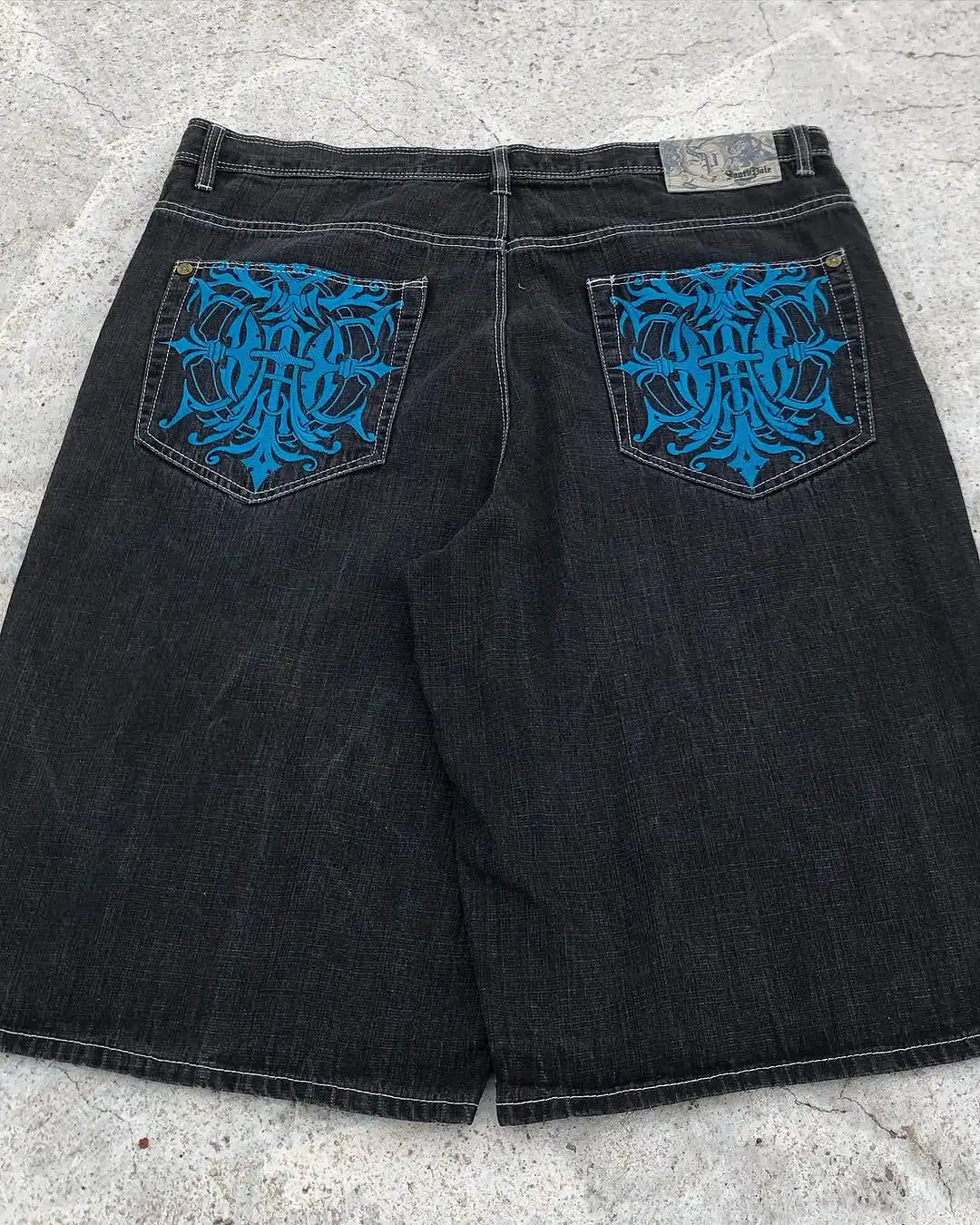 Street Hip-hop Personalized Pattern Fashionable Versatile Jeans Men American Harajuku Retro Casual Loose Straight Shorts Women