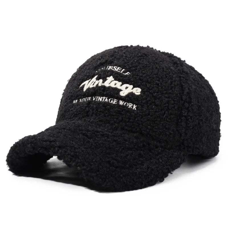 Warmth Embroidered Letter Lamb Fur Baseball Cap Women's Versatile Small Face Duckbill Cap Autumn Winter New Style Fashionable...