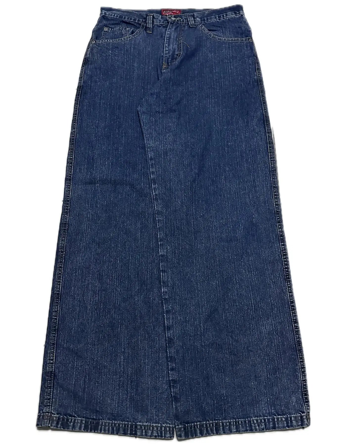 Gothic Retro Pocket Embroidered Jeans Y2K Clothing Harajuku Men and Women Vintage Blue Baggy Jeans Low Waist Wide Leg Pants