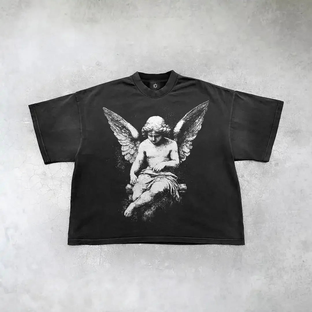 New Gothic  Streetwear Harajuku Retro Graphic Top Y2K Punk Anime Print Oversized T-Shirt Men Fashion Cotton Casual Short Sleeve