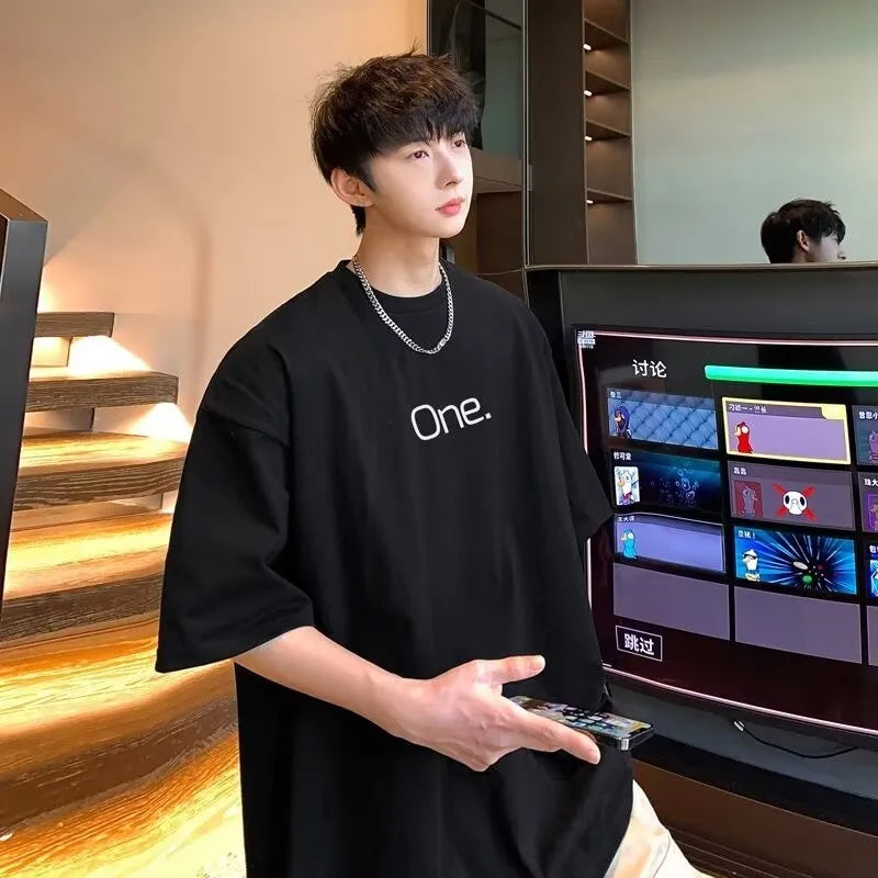 【M-8XL】Men's Oversized Tee Casual Loose Letters with meaning one Printed T-shirt Suitable Men Women