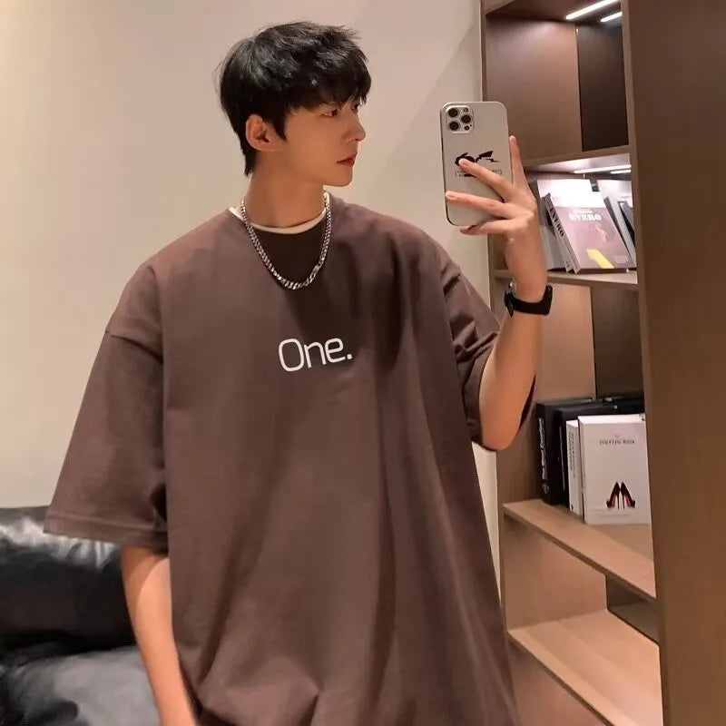 【M-8XL】Men's Oversized Tee Casual Loose Letters with meaning one Printed T-shirt Suitable Men Women