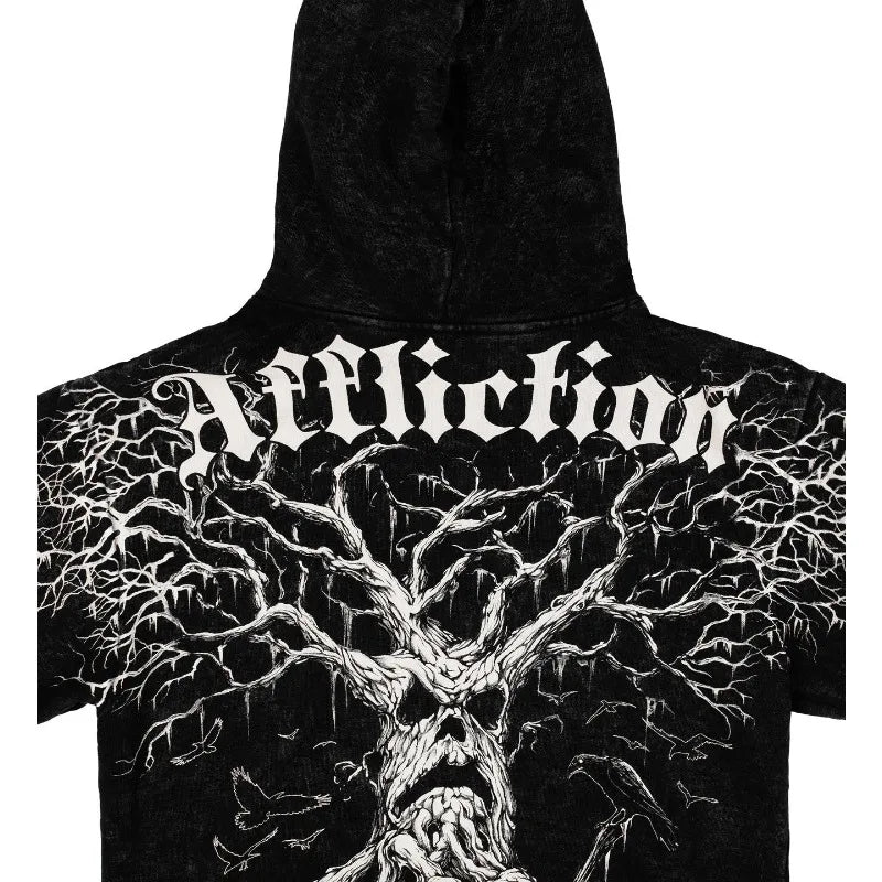 Affliction Black Hoodie Retro Graphic Print Men Women Sweatshirt Gothic High Street Hip Hop Rock Streetwear Washed Cotton Hoodie