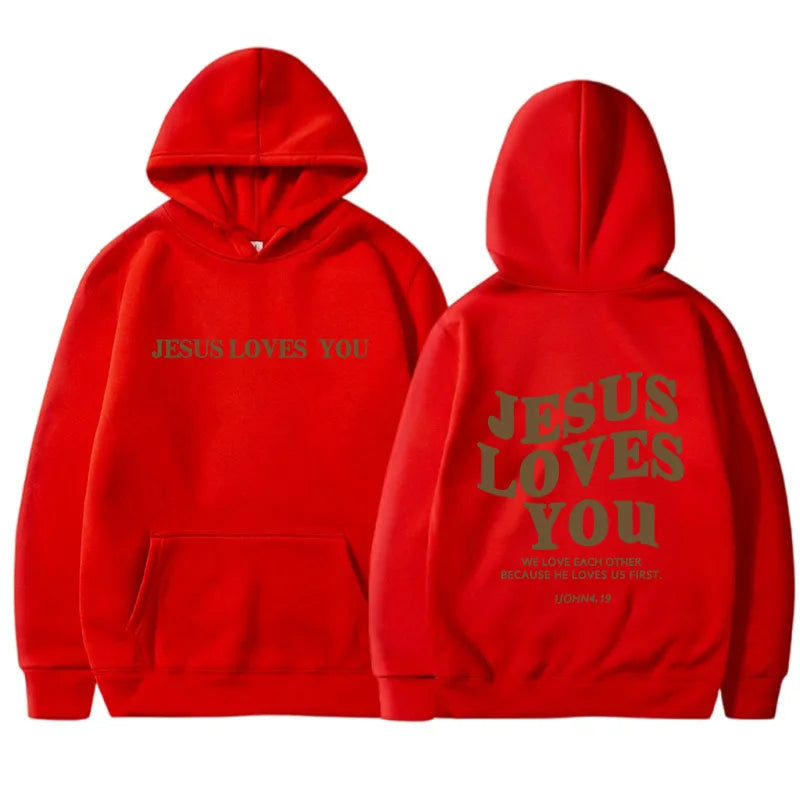 Jesus Loves You Oversized Graphic Hoodie Women Hip Hop Vintage Hooded Sweatshirts Pullover Tops For Women Trendy Aesthetic Top
