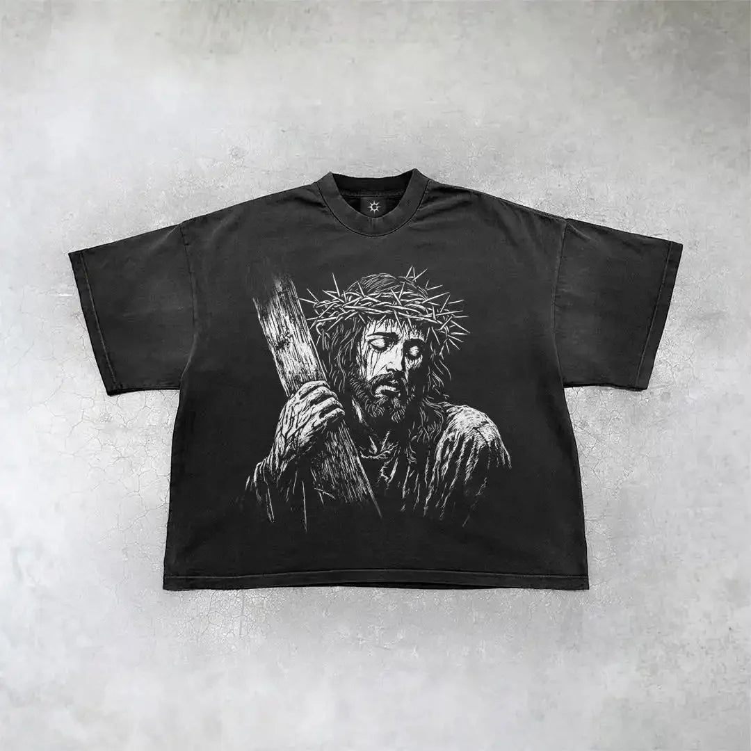 New Gothic  Streetwear Harajuku Retro Graphic Top Y2K Punk Anime Print Oversized T-Shirt Men Fashion Cotton Casual Short Sleeve